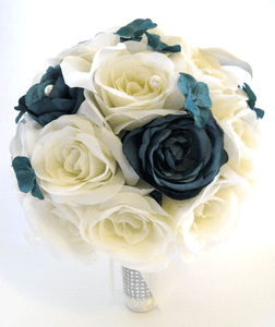17 Piece Wedding Flowers Bridal Silk Bouquet Dark Teal Blue Calla Image Is Loading 17 Piece Wedding Flowers Bridal Silk Bouquet Dark