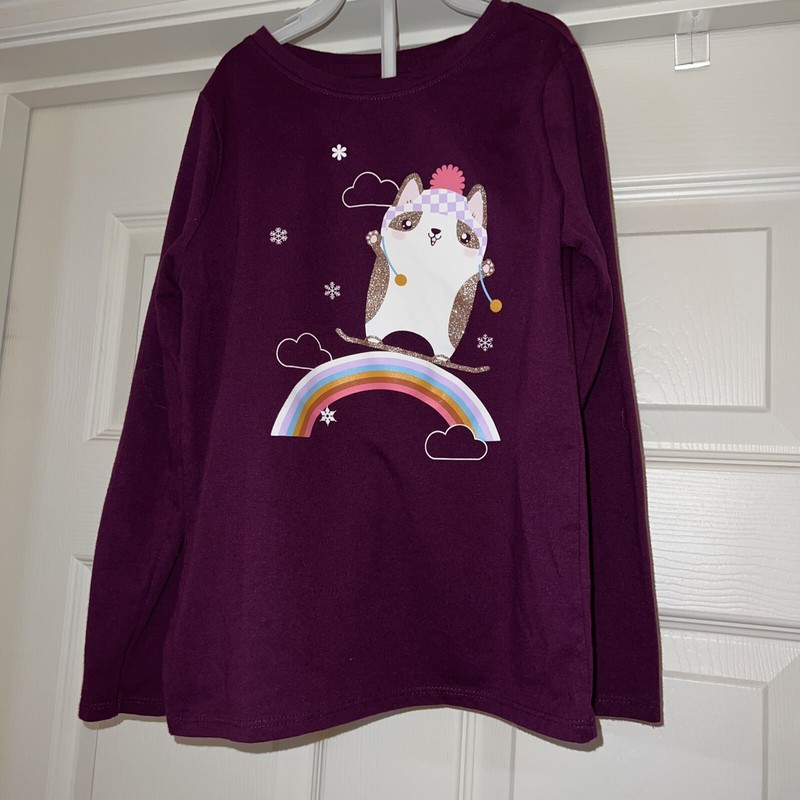 Cat & Jack Girl’s Long Sleeve T-Shirt Purple Rainbow & Kittens Size Small (6-6x)