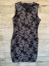 Nine West Sheath Dress navy & white textured fabric 6 Petite Lined Side zip 
