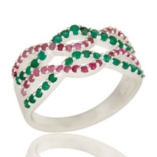Natural Emerald Ruby 925 Sterling Silver Ring Gemstone Jewelry