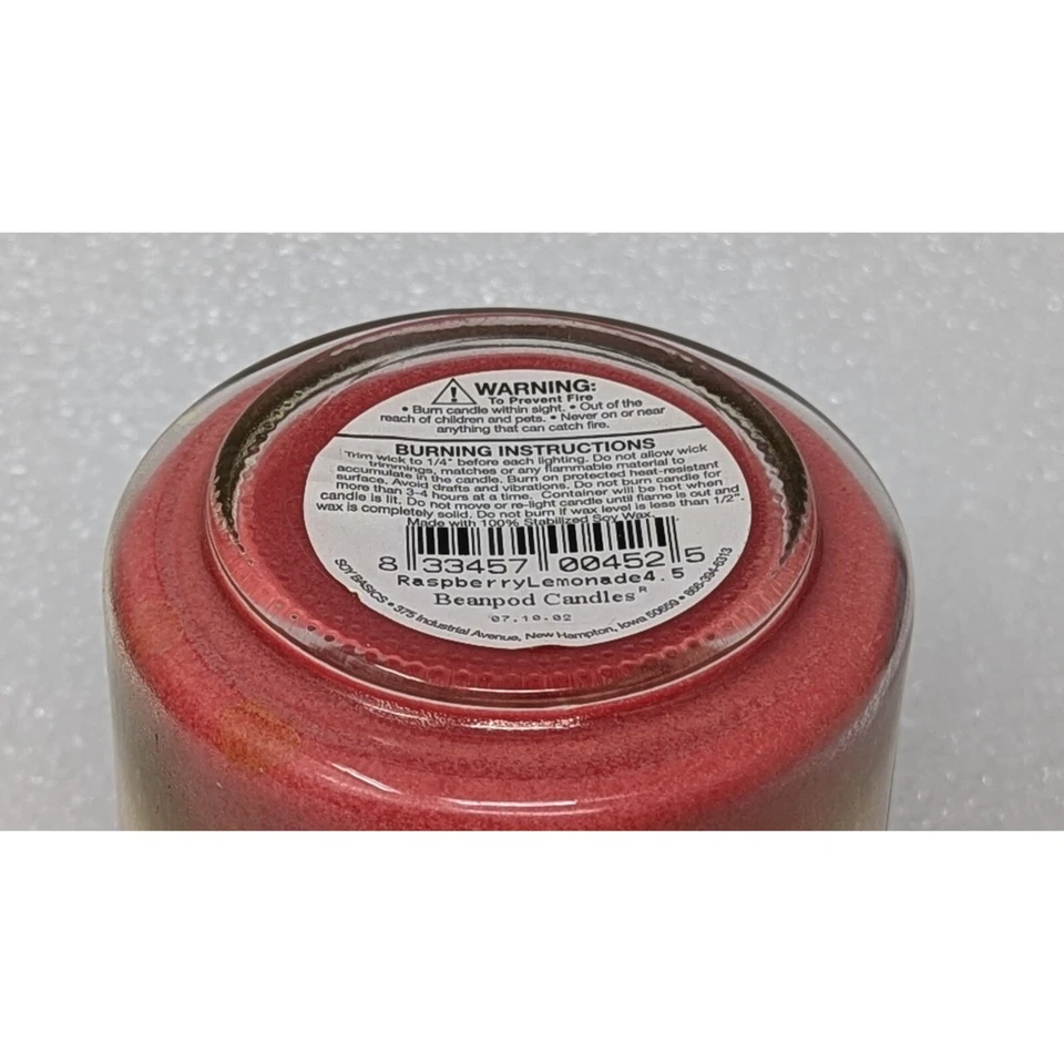 Velas Beanpod Frambuesa Limonada Vela Perfumada Soja Real 4.5 OZ Foto 3 de 3
