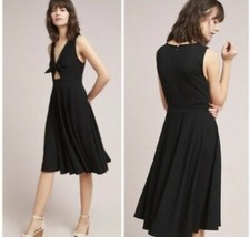Anthropologie Hutch Black Ribbed Tie Front April Midi Dress Size XS