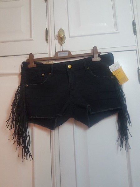 H&M pantalón corto vaquero con flecos negro L 42 shorts pants kurze Hose chic