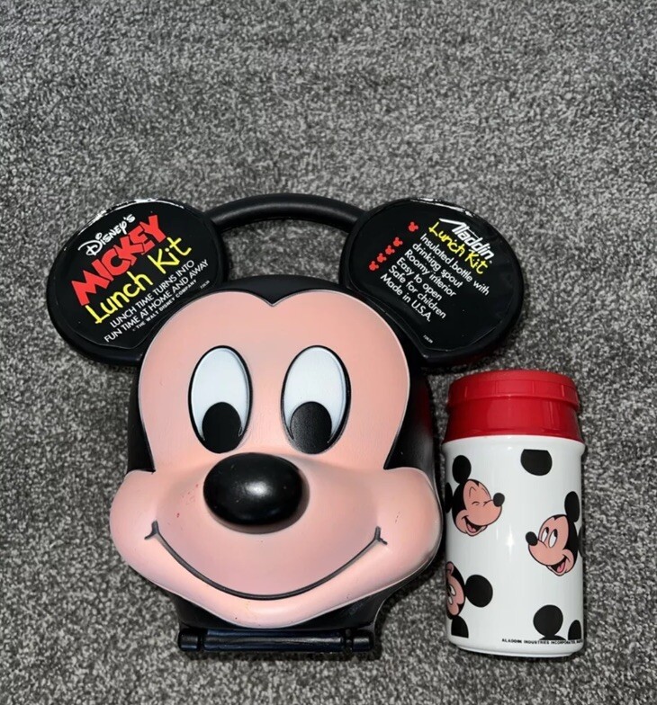 Vintage Disney Mickey Mouse Head Lunch Box Kit Original Thermos by