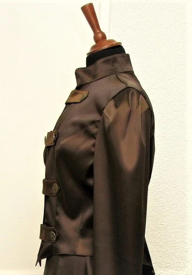 Braune Steampunk Jacke aus Satin viktorianischer Stil Metallknöpfe Messing S/M - Bild 4 von 4