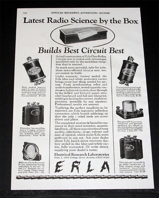 1924 OLD MAGAZINE PRINT AD, ELECTRICAL RESEARCH, ERLA, LATEST RADIO SCIENCE!