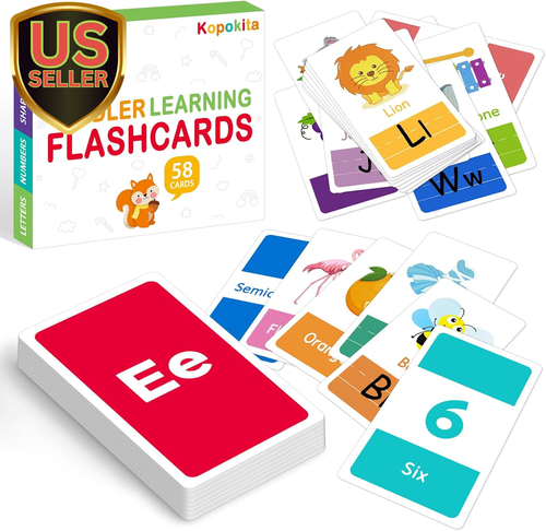 Alphabet Flash Cards for Toddler 1-3, Set of 58 Letters Colors Shapes Numbers...