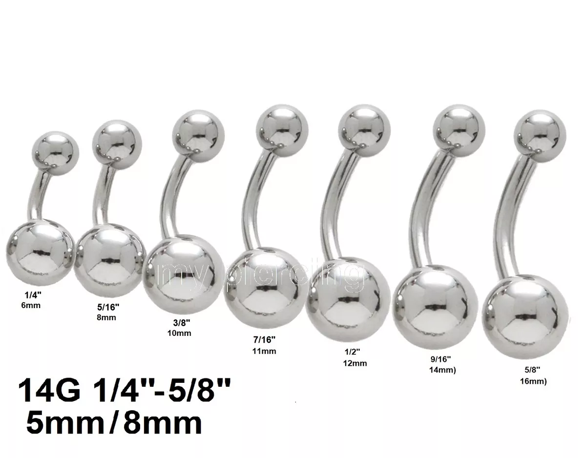 14G 316L Surgical Steel Navel Ring Belly Button Ring with 5mm &