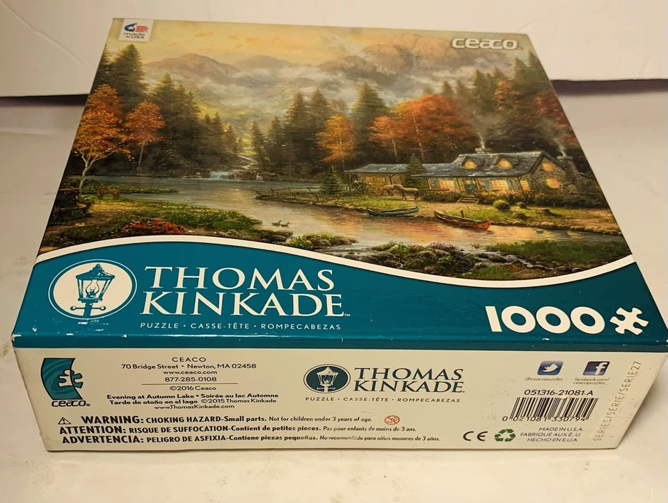 2016 Ceaco Thomas Kinkade 1000 peças quebra-cabeça noite no lago de outono #3310-51 - Imagem 4 de 4