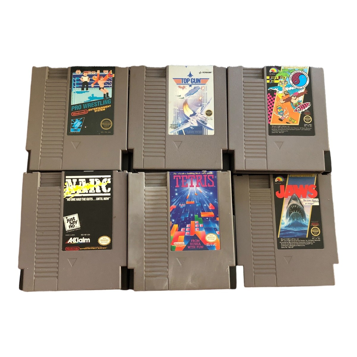 Lot Of Nintendo NES Games Pro Wrestling, Top Gun, Jaws T&C