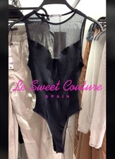 ZARA WOMAN NWT SS23 CONTRAST TULLE BODYSUIT BLACK ALL SIZES 0085/500