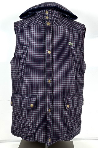 Lacoste Mens Size 54 XL Blue /Plaid Red Hooded Reversible Down Puffer Vest VGC - Picture 16 of 17