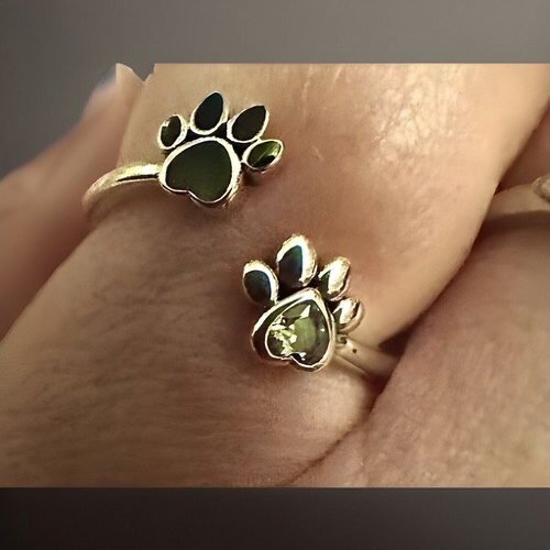 Anello Gatto Cane Zampa Argento 925 Impronta Strass Regolabile Animale Cristallo Regalo - Foto 3 di 7