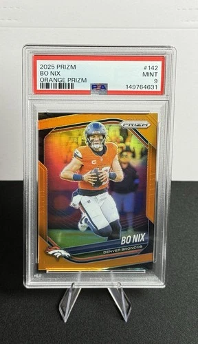 2025 Panini Prizm - Bo Nix #142 Orange Prizm /249 PSA Mint 9