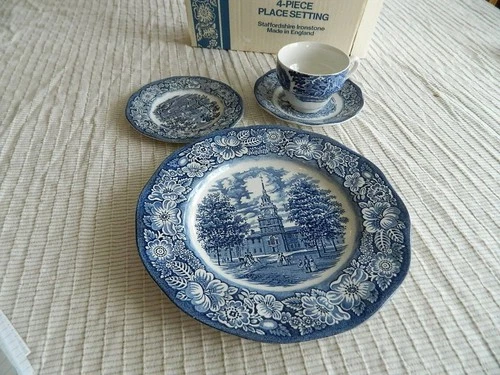 Staffordshire Liberty Blue Ironstone (1) 4 Piece Placing Setting with Box    Gar