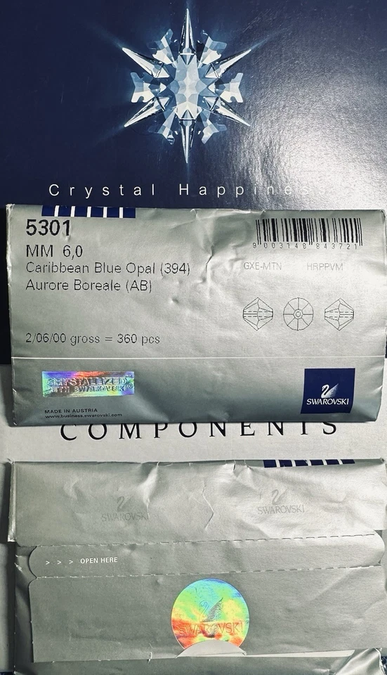 Swarovski 5328 6mm Caribbean Blue Opal AB Sealed Pack 360 Austrian Rare Crystals - Image 3 of 3
