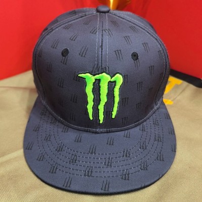 Monster Energy Black All-Over Logo Print Flat-Brim Cap Adjustable
