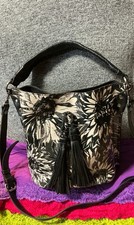 Patricia Nash Otavia Black White Sunflower Print Poppy Tassel Snap Crossbody