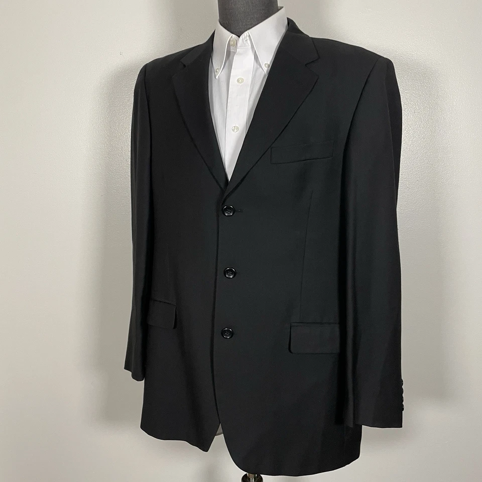 Chaqueta Blazer Emanuel Ungaro Para Hombre 42L Negra Lana Sólida Tres Botones Foto 3 de 4