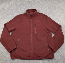 M&S Fleece Jacket Mens X Large Burgundy Zip Up Funnel Neck Regular Warm Pockets