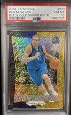 2023-24 Panini Prizm Deca Dirk Nowitzki #248 Black Gold Shimmer Prizm 1/8 PSA 10