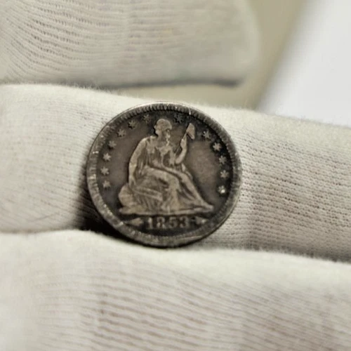 1853 Arrows & Rays US Seated Liberty Quarter 25cFine (Cleaned, Retoned)