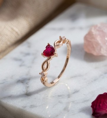 Rubinroter Herz Ring - 925 Silber vergoldet 18k Gelbgold