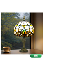 Crefotu Small Tiffany Style Table Lamp 3 Color Temperatures Bedside Lamp 8 Inch