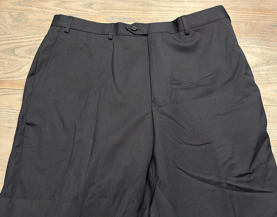 READ NEW Kirkland Signature Black Wool Dress Pants Mens 36x30 Flat Front - Image 3 of 4