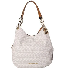 🌞MICHAEL KORS LILLIE VANILLA LOGO ACORN GOLD CHAIN LARGE SHOULDER TOTE BAG🌺NWT