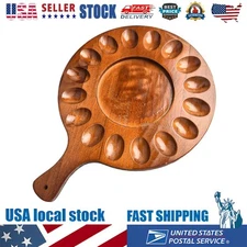 Deviled  For Egg Platter, Wooden Deviled  For Egg Tray 16 Holes For Egg Holder