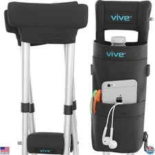 Vive Crutch Pads, Bag, & Hand Grips (5 PCS) - Crutches for Adults Armpit Premium