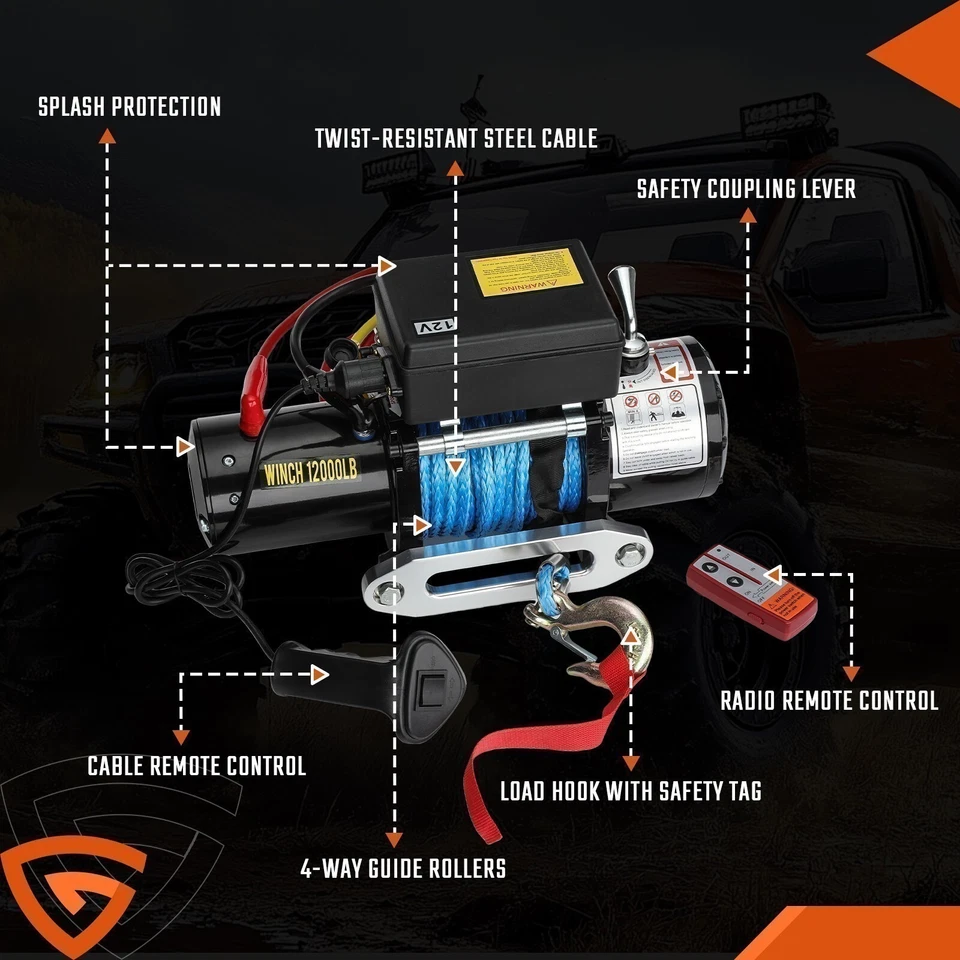 12V 12000LB Electric Winch Towing Trailer Steel Cable Off Road for JEEP Wrangler Foto 3 de 4