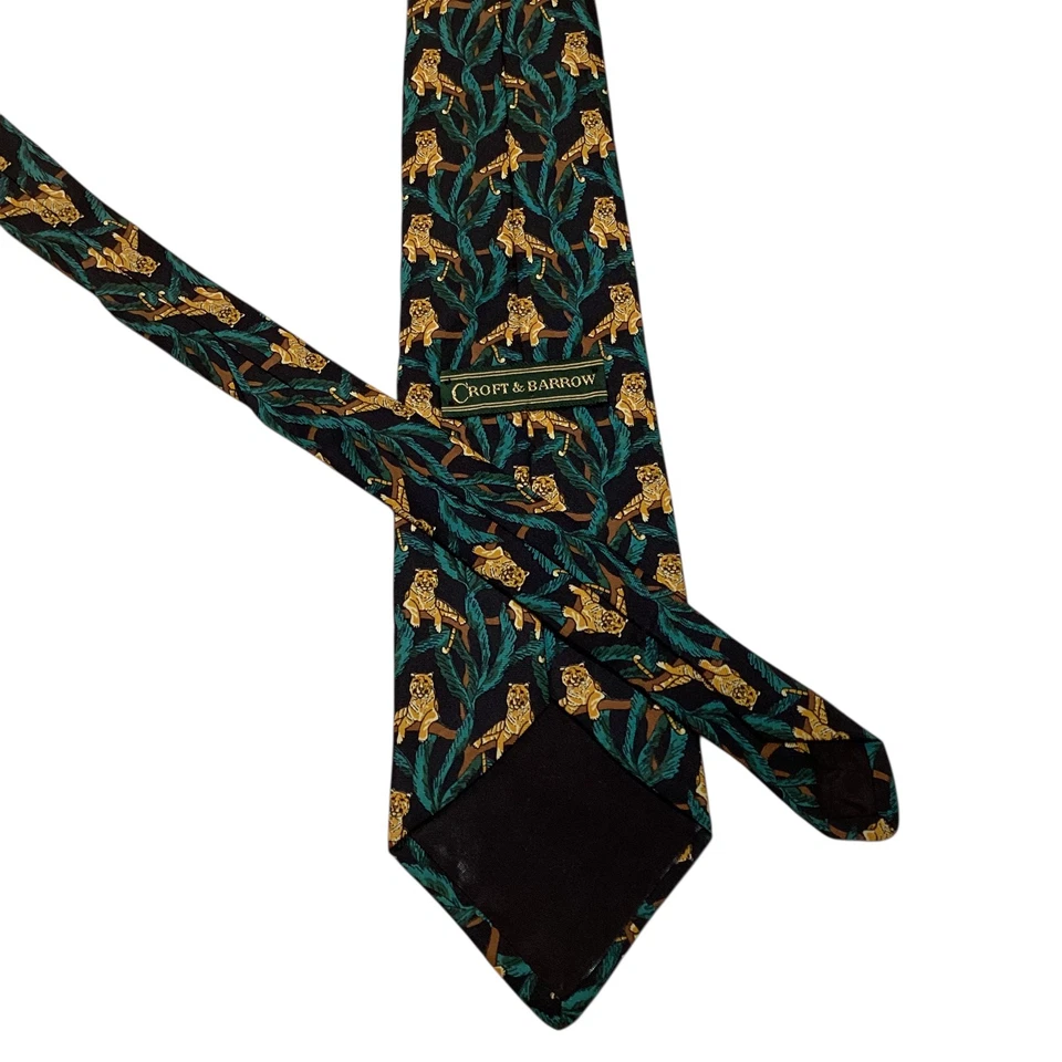 Gravata de seda masculina CROFT & BARROW designer EUA animal TIGERS preta/laranja em excelente estado usado - Imagem 3 de 3