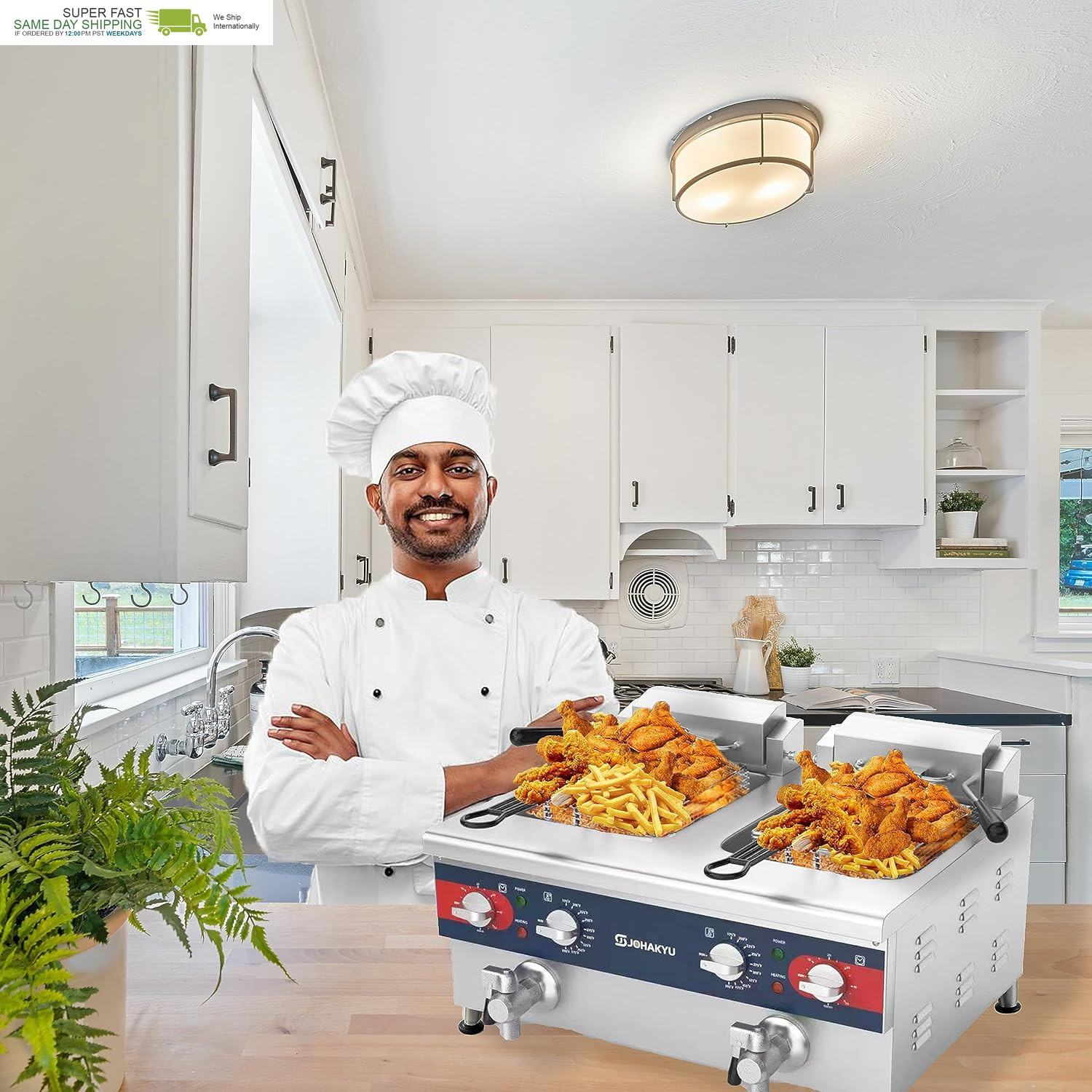 Commercial Deep Fryer | Timer-Equipped Electric Fryer with Drain Valve & Swing-U