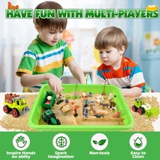 All-in-One Farm Theme Sensory Box w/ Storage Container Kinetic Sand, Animals ...