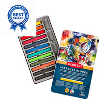 Derwent Inktense Blocks 12 Tin, Set of 12, 8mm 12 Count (Pack 1), Assorted