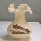 RARE Vintage Fenton Ruffled Vase Budweiser Clydesdale Custard Glass Hand Painted