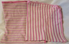 Gerber Pink Green White Stripe Thermal Baby Blanket Lovey Waffle Weave 25" Set 2
