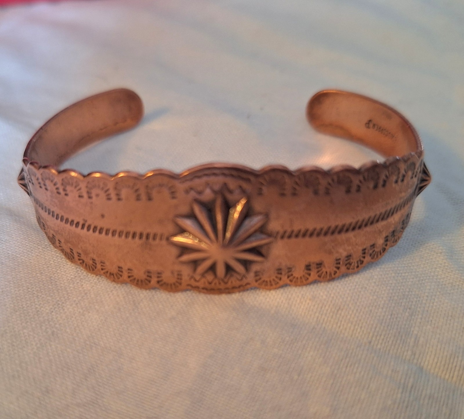 Signed Native American solid copper cuff bracelet - image 2