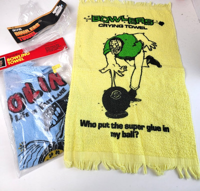 2 VTG Ebonite Bowlers Towels Earl Anthony/Ebonite DC 180 NOS Novelty Fun Prints