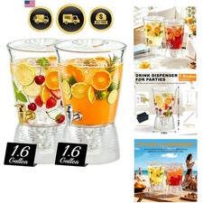 1.6 Gallon Drink Dispenser for Parties, 2 Pack Plastic Beverage Container wit...