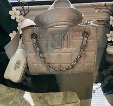 Steve Madden Beige Quilted Satchel Top Handle Zip Bag Chain w/ Pouch Strap