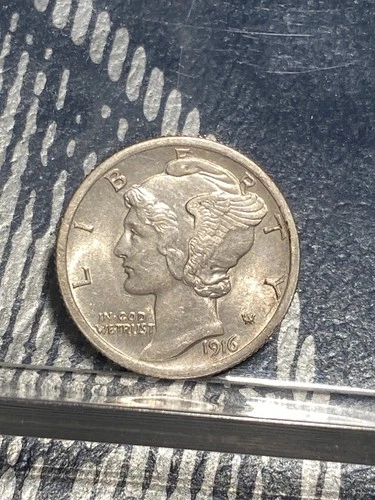 1916 Mercury Silver Dime Lustrous AU+ High Grade.