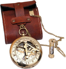 Brass Sundial Compass with Leather Case - Compass Gift for Men - Sundial Clock i