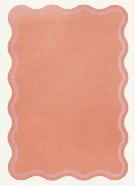 Handmade Wool Area Rug 8x10 Coral Pink Hand Tufted Scalloped Carpet Living Room - Image 3 of 4