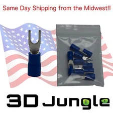 Blue Wire Fork Spade Terminal Crimp Connectors 16-14AWG #8 Insulated