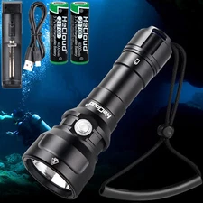 Powerful Scuba Diving LED Flashlight Underwater 394ft Waterproof Dive Torch Lamp