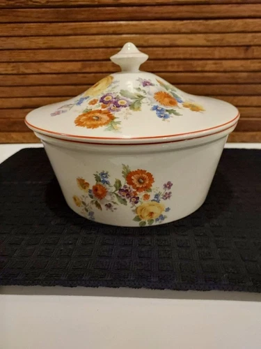 1930/40s PANTRY BAK-IN WARE BY CROOKSVILLE ROUND 1.5QT COVERED CASSEROLE: