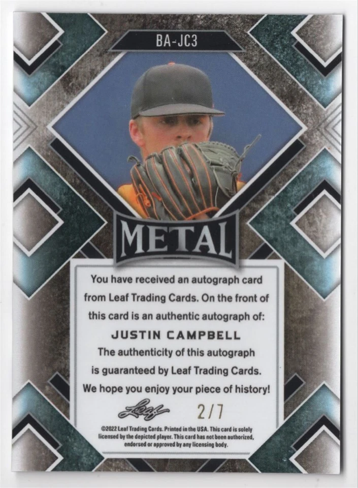 2022 Leaf Metal AUTO RC Justin Campbell Auto /7 #BA-JC3 R130 - Image 2 of 2